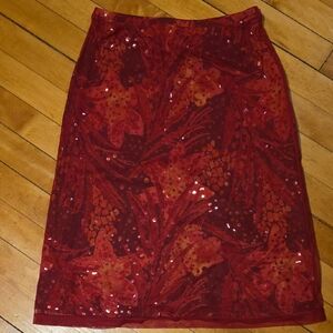 Express Red Floral Sequin Pencil Skirt
